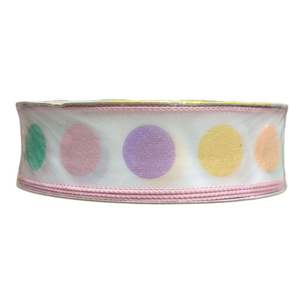 Member's Mark Wired Edge Premium Spring Ribbon, 1.5in Wide x 50yds - Multi Dot